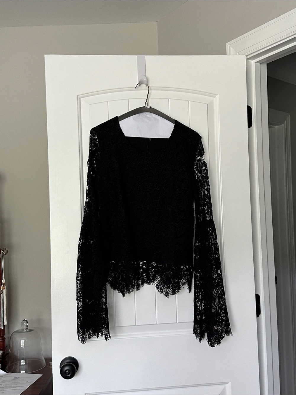 Black Lace Long-Sleeve Women's Top - Picture 2 of 3